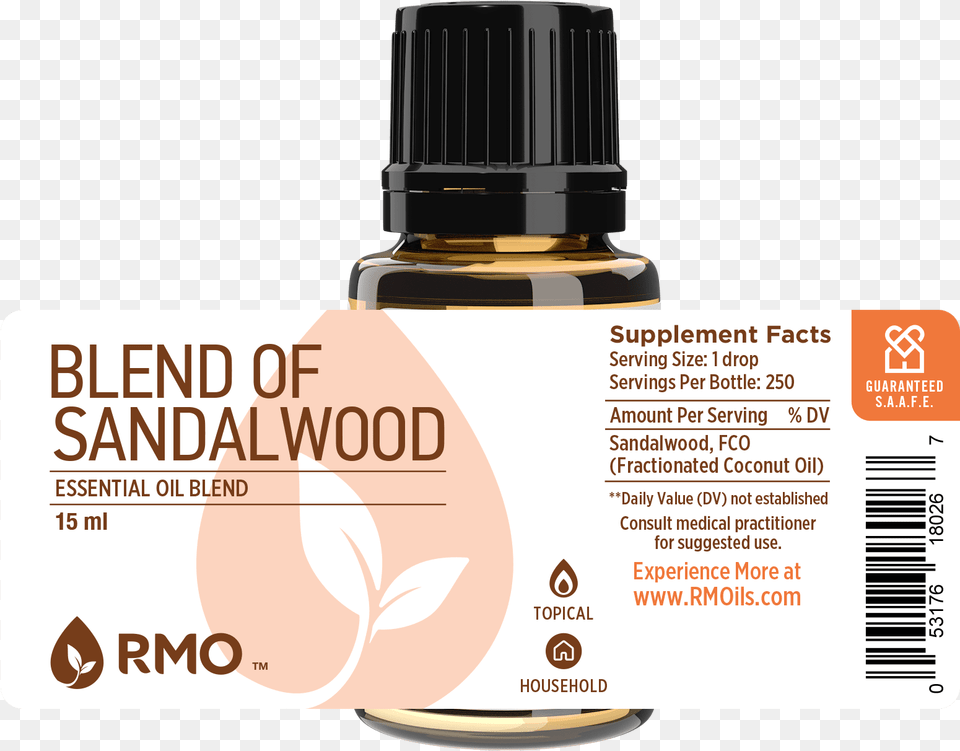 Blend Of Sandalwood Label Essential Oil Migraine Blend, Bottle, Cosmetics, Perfume Free Transparent Png