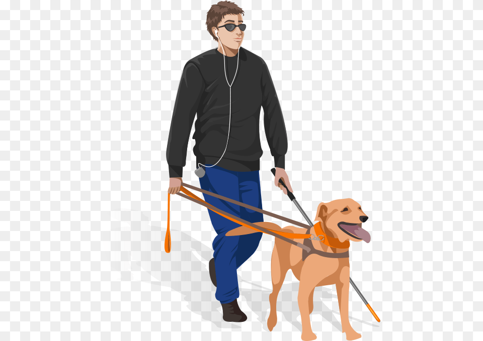 Blinded Man With Dog Dog Walking, Adult, Male, Person, Mammal Free Transparent Png