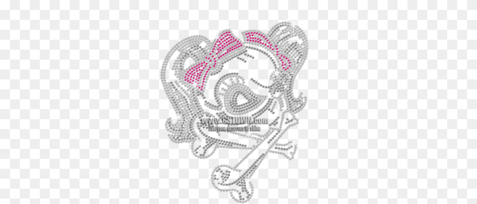 Bling Skull Girl In Cute Bow Iron On Rhinestone Transfer Doodle, Pattern, Accessories, Chandelier, Lamp Png