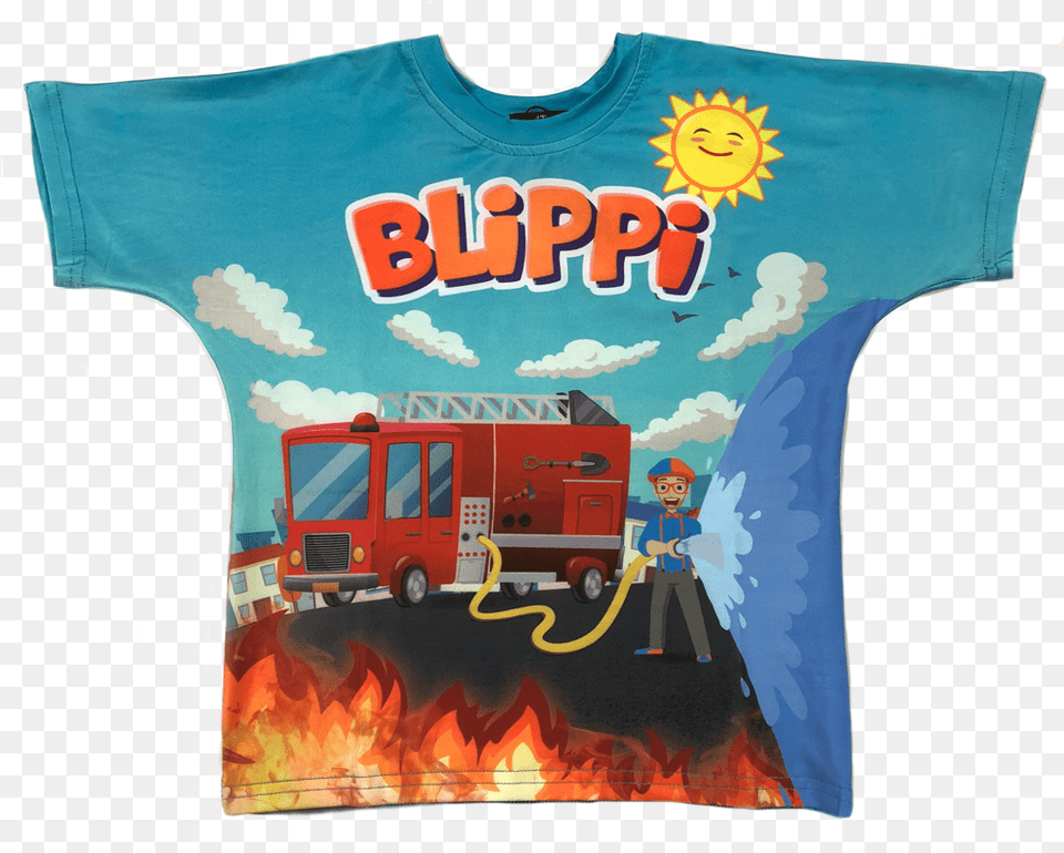 Blippi Firetuck T Blippi Fire Truck T Shirt, Clothing, T-shirt, Person, Machine Free Png