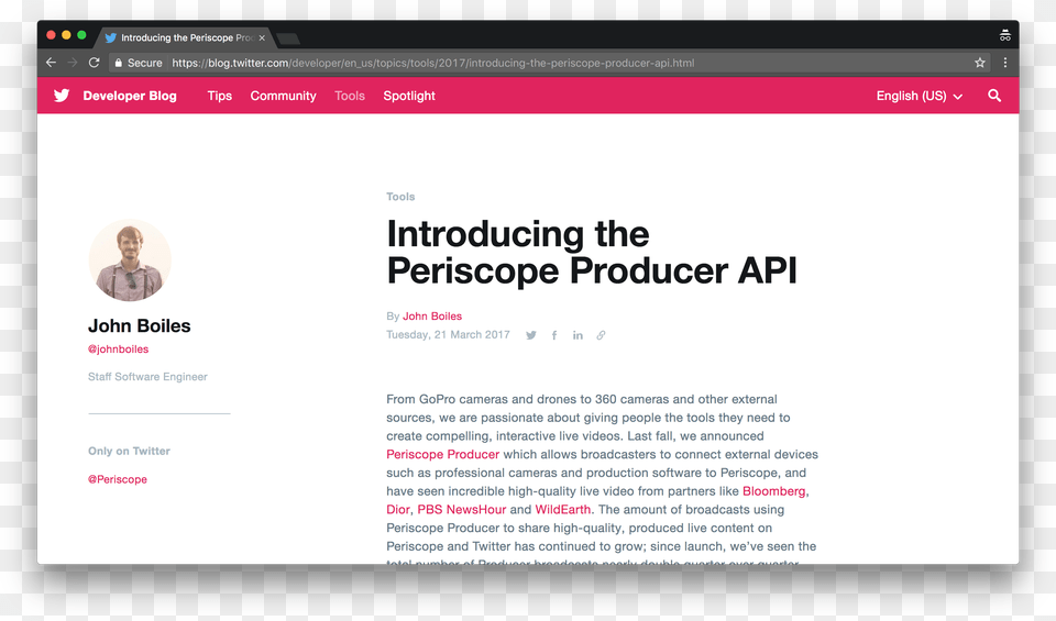 Blog Post Of The Producer Api Twitter, File, Webpage, Person, Face Free Png Download