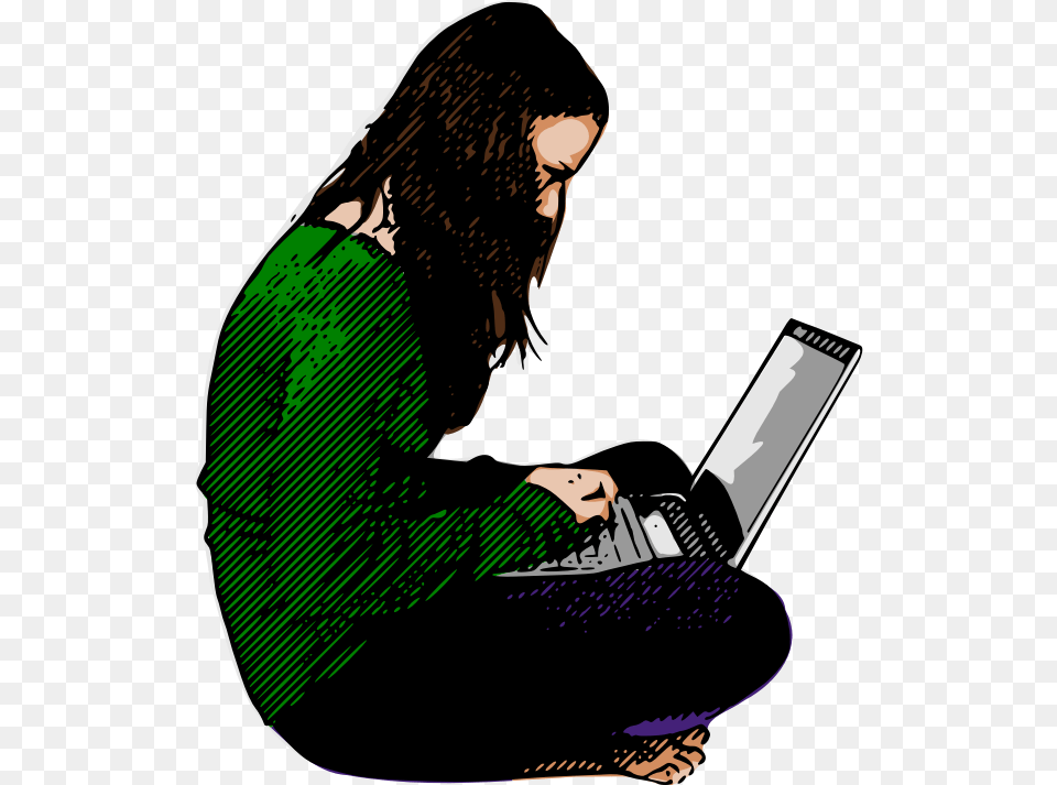 Blogging Girl Coloured, Computer, Electronics, Laptop, Pc Png