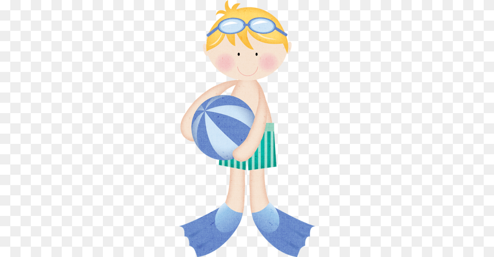 Blond Haired Boy With Beach Ball A Day In The Water Clipart, Clothing, Swimwear, Baby, Person Png Image