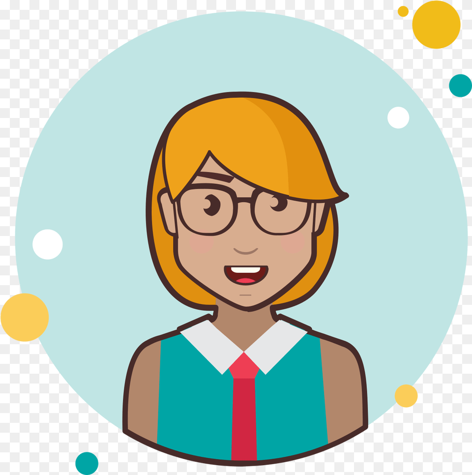 Blond Short Hair Lady With Red Tie Icon Cartoon Girl With Curly Hair And Glasses, Portrait, Photography, Person, People Free Png