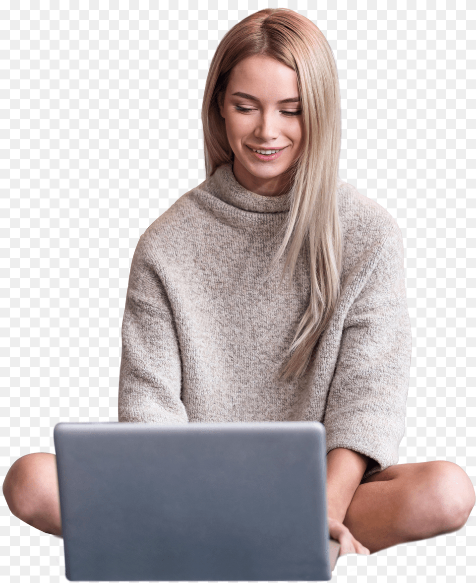 Blonde Beautiful Lady Sitting With Notebook Watching Sitting, Adult, Person, Woman, Female Png