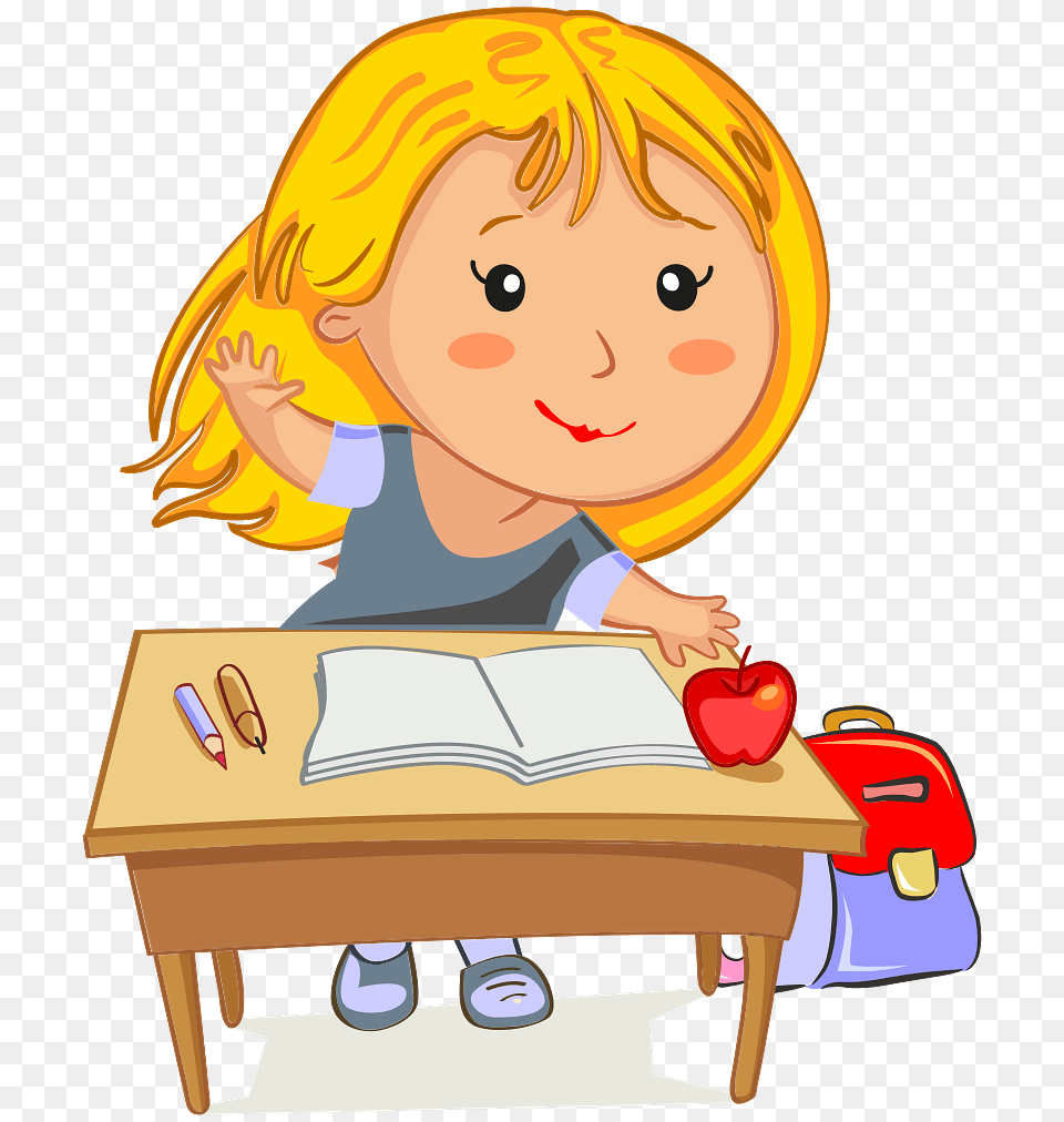 Blonde Girl Raising Hand In School, Person, Reading, Book, Publication Png Image