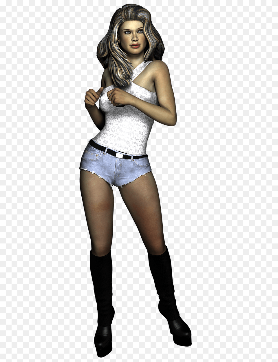 Blonde Woman With Black Boots, Head, Shorts, Portrait, Photography Png