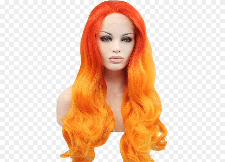 Blood Orange Ombr Wavy Long Lace Front Wig Yellow Orange Wig, Adult, Female, Person, Woman Free Png