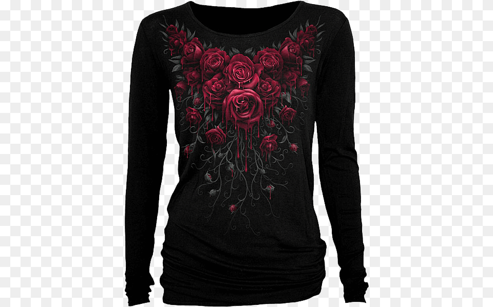 Blood Rose Womens Long Sleeve Shirt T Shirt Femme Manches Longues Gothique, T-shirt, Long Sleeve, Clothing, Floral Design Png Image