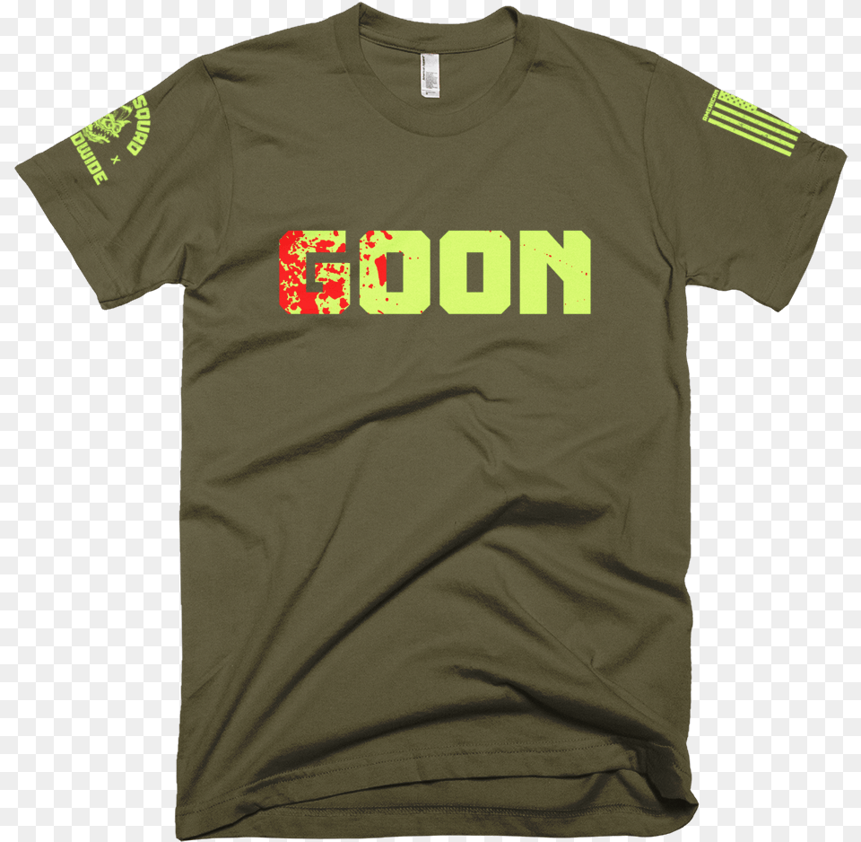 Blood Splatter Goon American Made Bright Green Goon Green Grey Tshirt, Clothing, Shirt, T-shirt Png Image