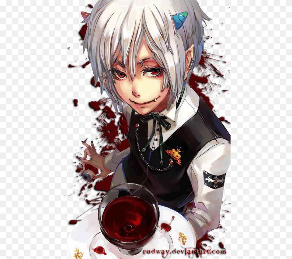 Bloody Anime Boy Anime Creepy Cutie White Hair Eyeball Creepy Anime Demon, Book, Comics, Publication, Alcohol Png Image