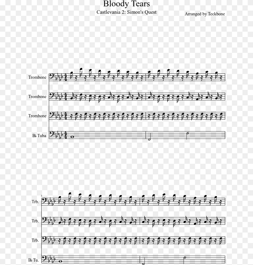 Bloody Tears Sheet Music Composed By Arranged By Teckbone Castlevania Simon39s Theme Music Sheet, Gray Free Png Download