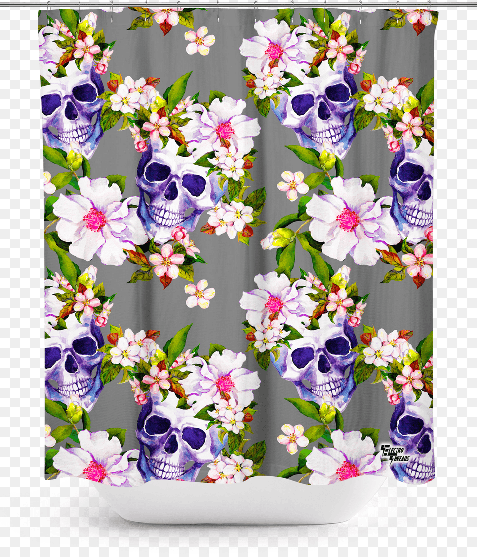 Blooming Skulls Shower Curtain Curtain, Flower, Flower Arrangement, Plant, Pottery Free Png