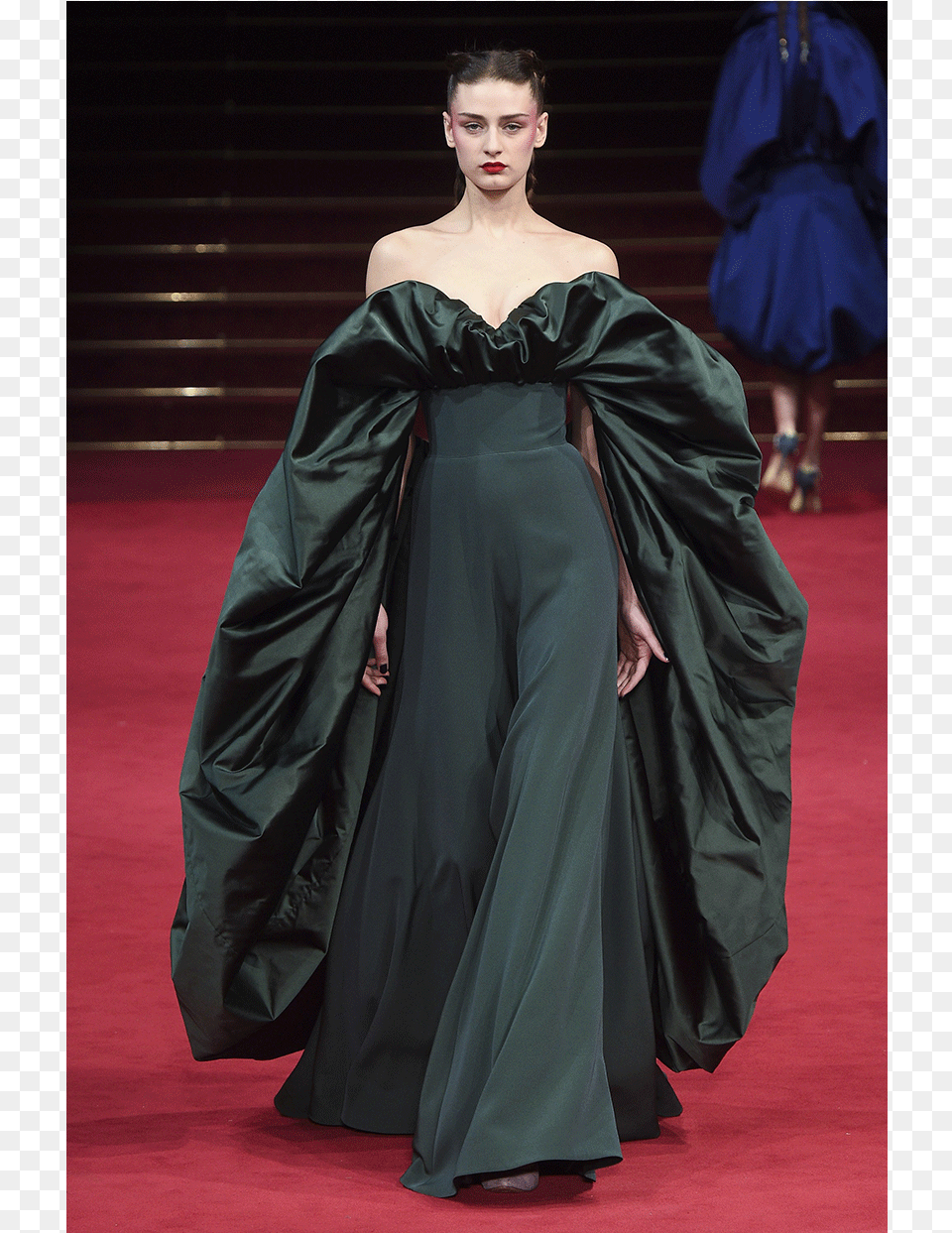 Bloused Bustier Dress In Emerald Green Duchesse Satin Haute Couture, Adult, Person, Female, Fashion Free Png