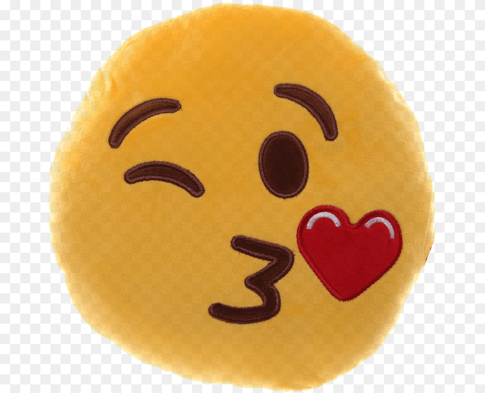 Blowing Kiss And Winking Emoji Plush Cushion Emoticon, Face, Head, Person, Food Png