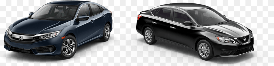 Blue 2018 Honda Civic And Black 2018 Nissan Sentra Nissan Sentra Vs Civic, Car, Vehicle, Transportation, Sedan Png Image