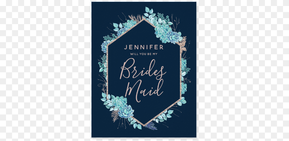 Blue Amp Aqua Watercolor Succulents Rose Gold Foil Frame Wedding Invitation, Envelope, Greeting Card, Mail, Blackboard Free Png