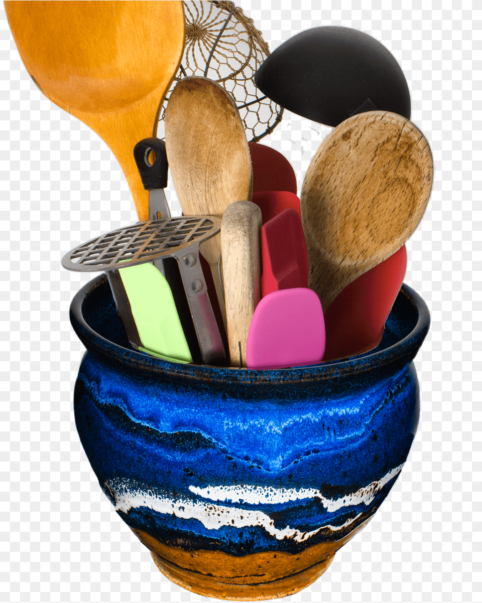 Blue Amp Brown Handmade Pottery Spoon Holder Makeup Brushes, Cutlery, Kitchen Utensil, Wooden Spoon, Bowl Free Transparent Png
