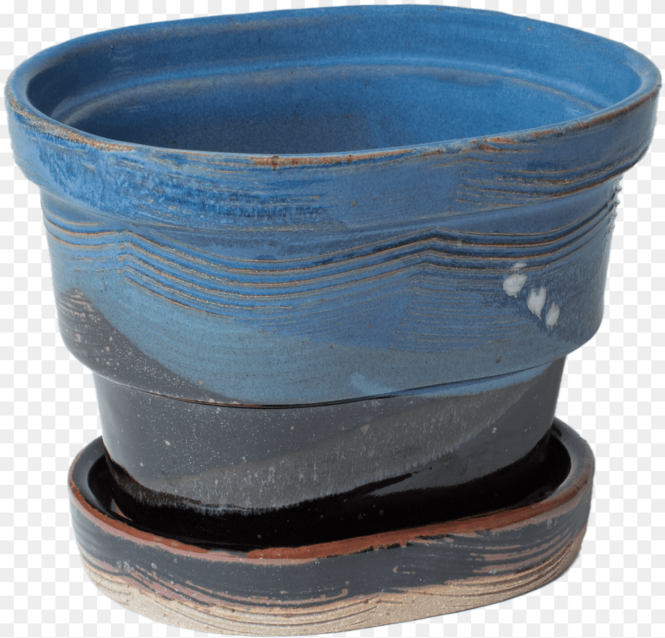 Blue And Black Handmade Pottery Planter And Drip Tray Earthenware, Art, Bowl, Porcelain, Soup Bowl Free Transparent Png