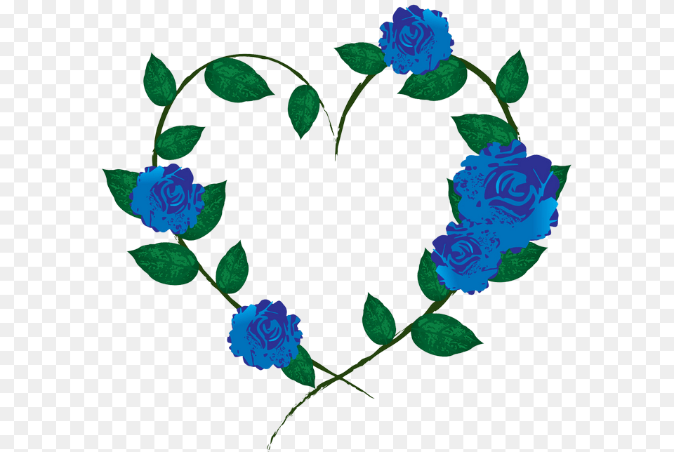 Blue And Green Flower Heart Heart Flower Blue, Pattern, Plant, Rose, Art Png
