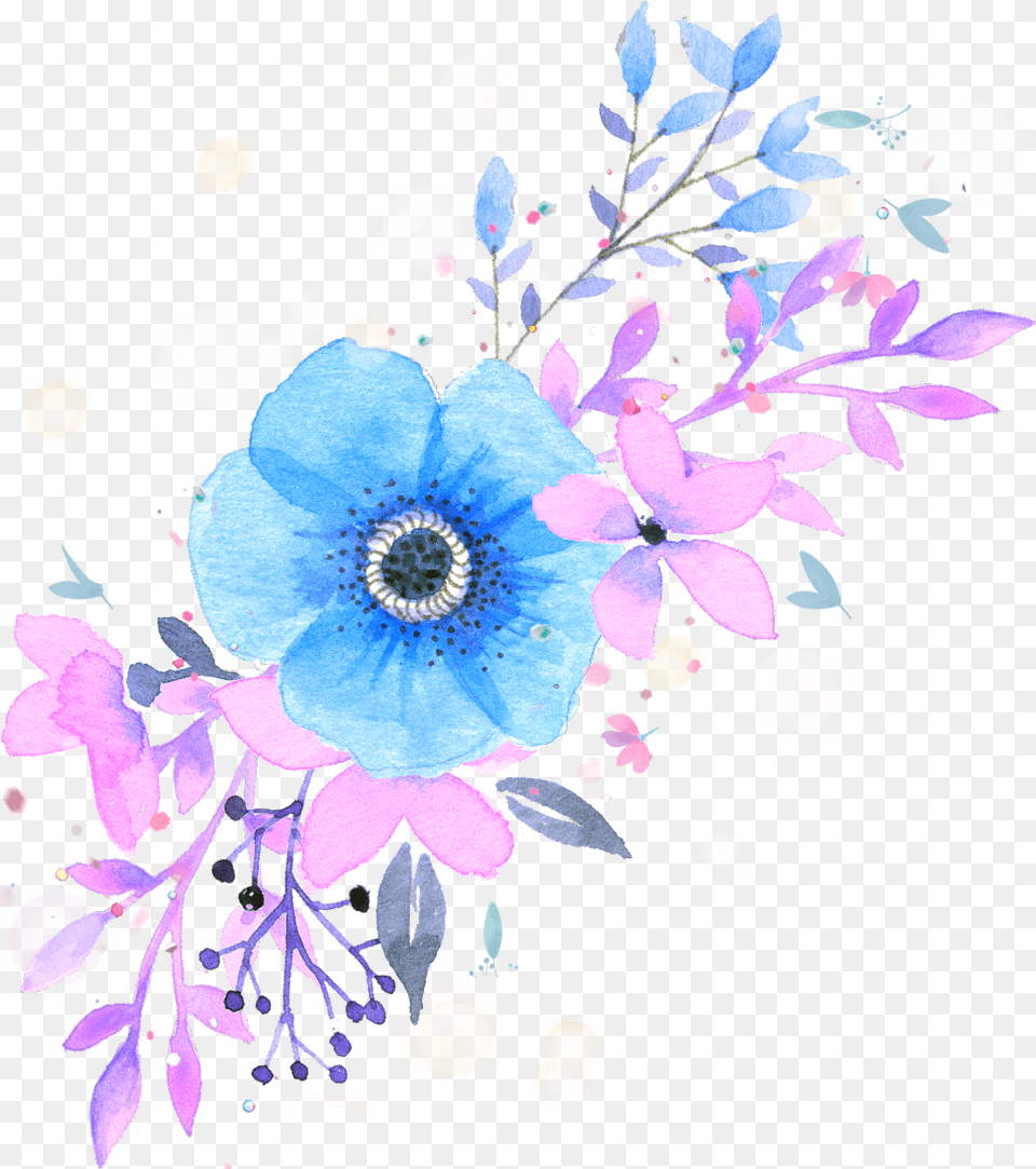 Blue And Pink Watercolor Flowers, Anemone, Art, Floral Design, Flower Png