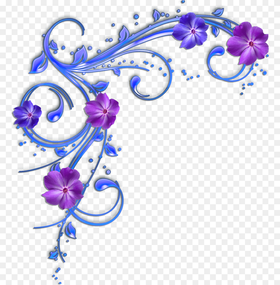 Blue And Purple Flower Borders, Graphics, Art, Floral Design, Pattern Png