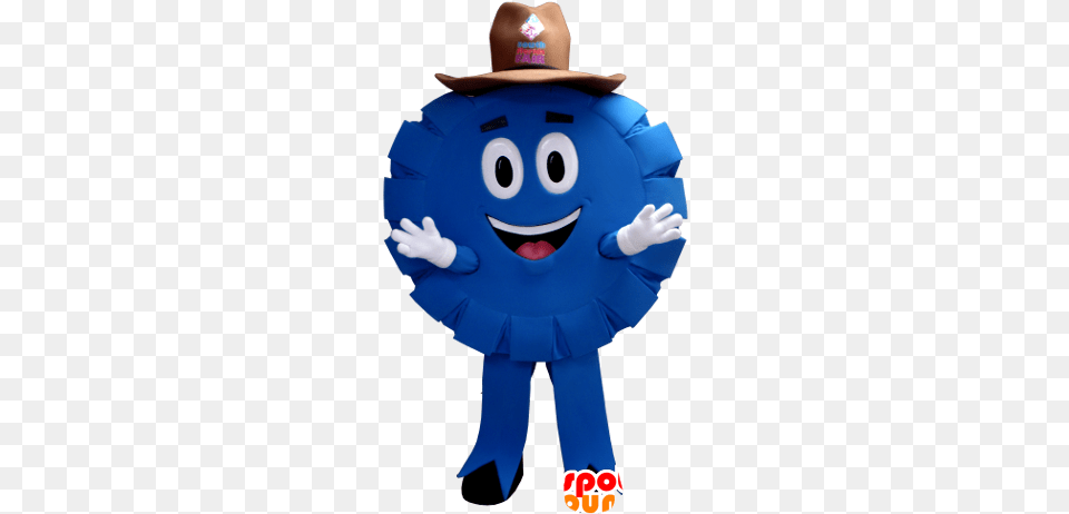 Blue And Round Mascot Cowboy Sheriff Poker Chip Poker Chip Mascot, Clothing, Glove, Hat, Baby Free Png Download