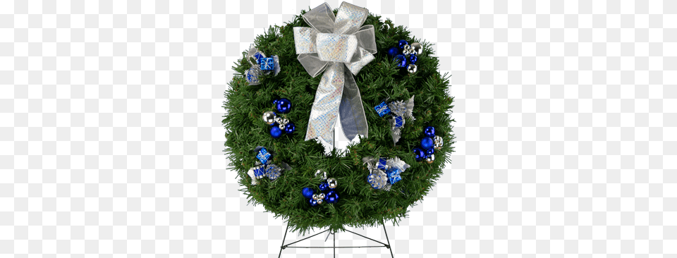 Blue And Silver Ornaments With Bow Christmas Day, Wreath Free Png Download