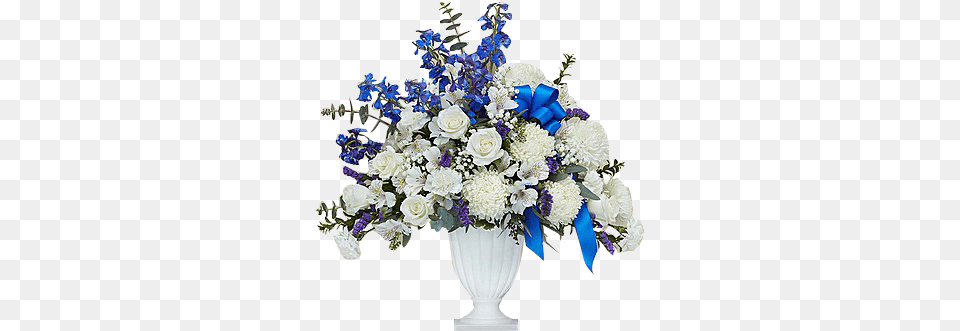 Blue And White Pedestal Urn In Houston Tx Life Remembered Flowers By 1 800 Flowers, Flower, Flower Arrangement, Flower Bouquet, Plant Png Image