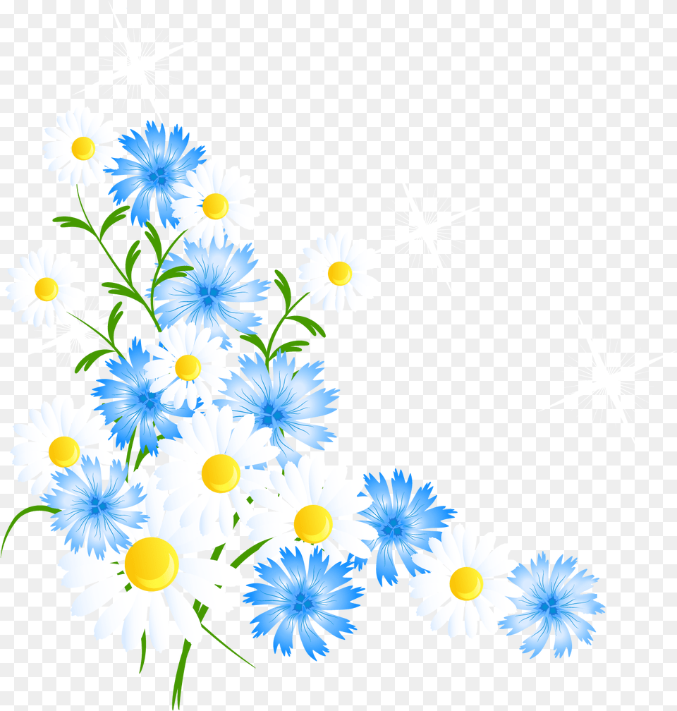 Blue And Yellow Flowers Clipart, Daisy, Flower, Plant, Art Free Png