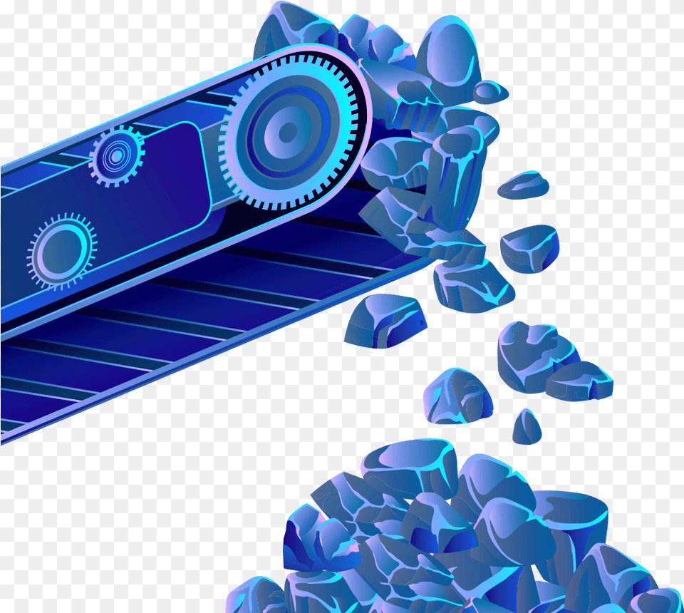 Blue Animated Conveyor Belt And Raw Materials Falling Circle, Art, Graphics, Tape Png Image