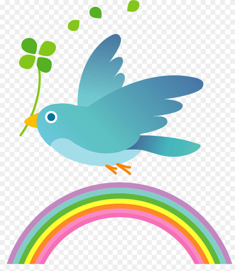 Blue Bird Holding Clover And Flying Over A Rainbow Clipart, Art, Graphics, Animal, Jay Free Png Download