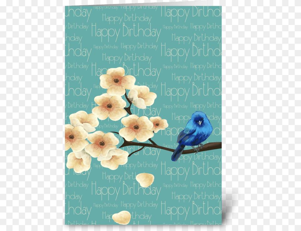 Blue Bird Of Happiness Birthday Card Greeting Card Happy Birthday Blue Bird, Flower, Petal, Plant, Animal Free Transparent Png