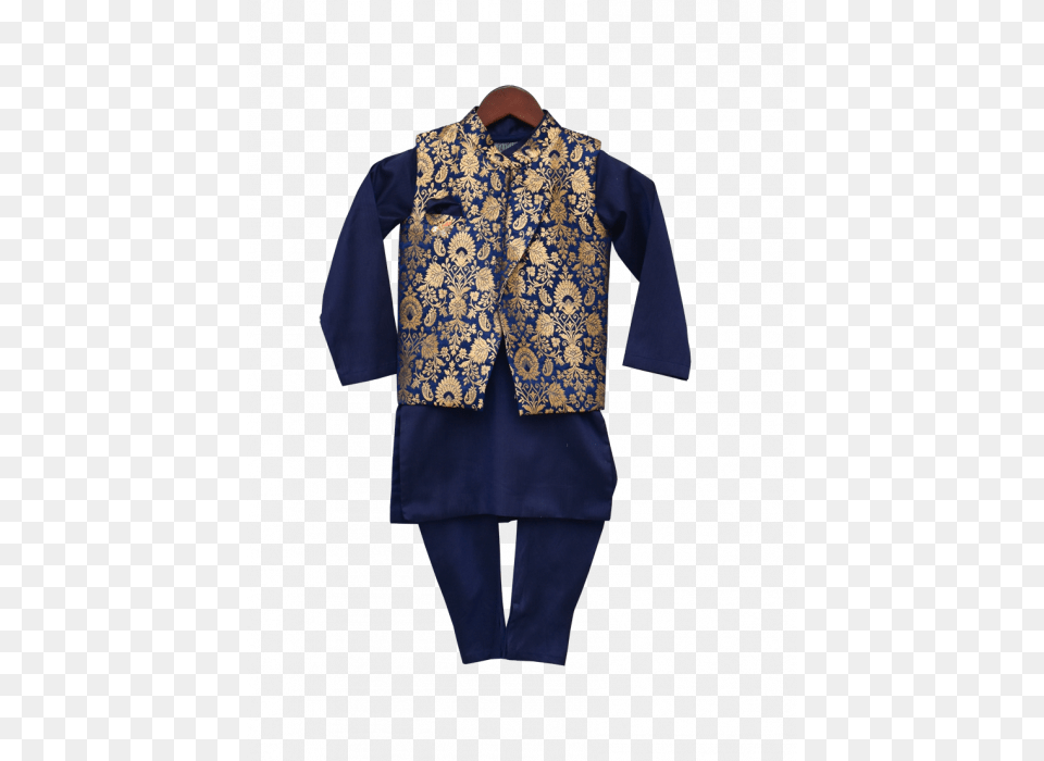 Blue Brocade Nehru Jacket With Kurta Amp Churidar Pajamas, Clothing, Coat, Vest, Formal Wear Png