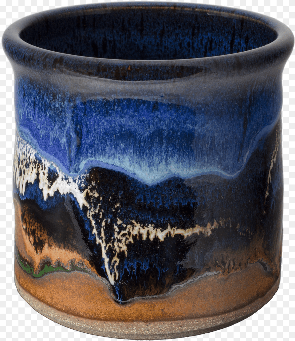 Blue Brown Handmade Pottery Spoon Crock Front View Earthenware, Porcelain, Art, Cookware, Pot Free Png