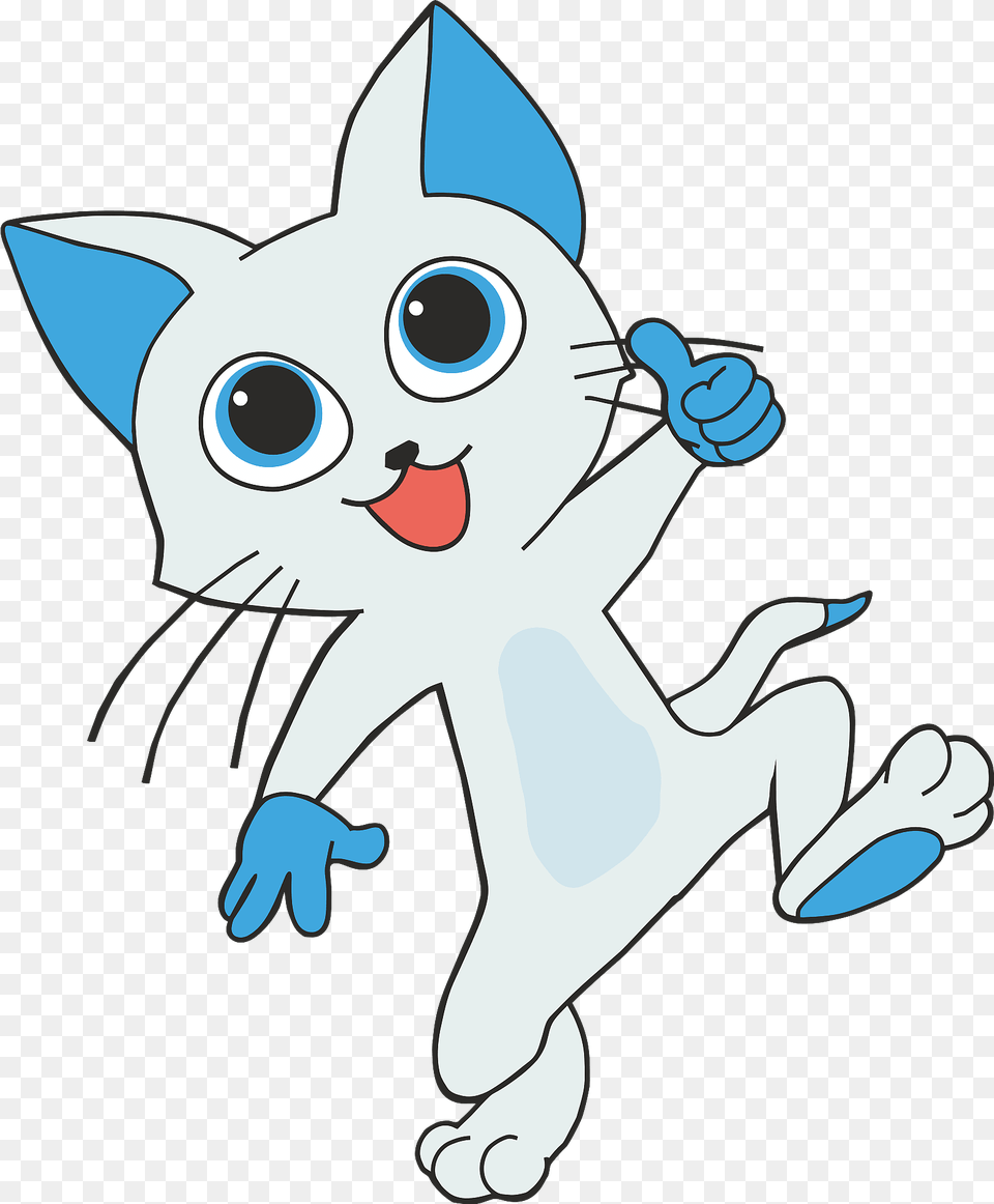 Blue Cat Showing Thumbs Up Clipart, Cartoon Free Png