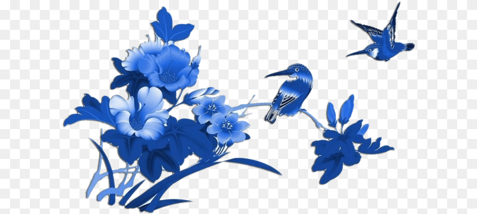 Blue Chinoiserie Flower, Animal, Bird, Jay, Art Free Png Download