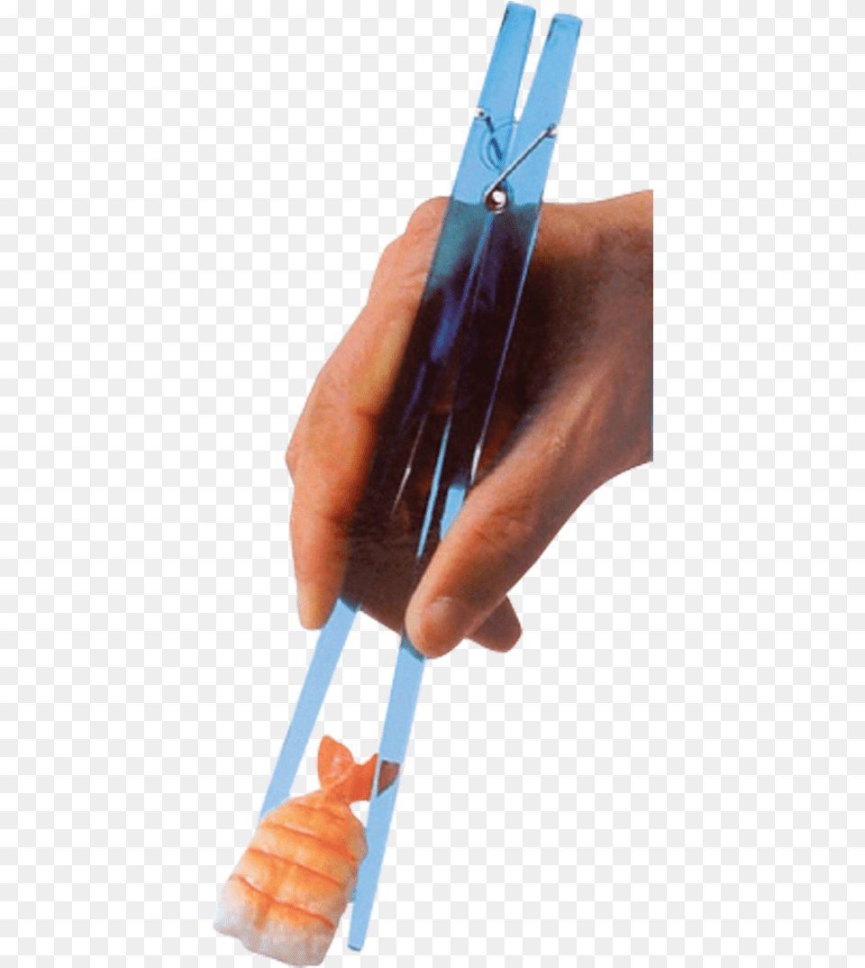 Blue Clothespin Chopsticks Holding A Sushi Clothespin Chopsticks, Dish, Food, Meal, Person Free Transparent Png