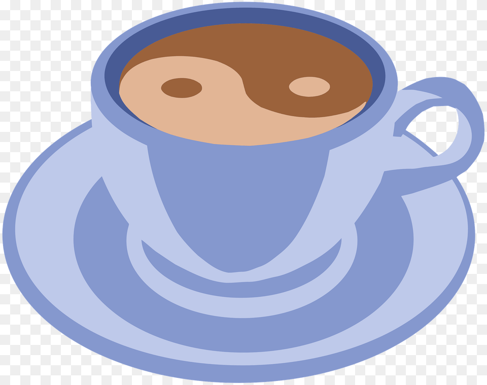Blue Coffee Cup And Saucer Coffee Swirled To Yin And Yang Clipart, Beverage, Coffee Cup, Espresso Png