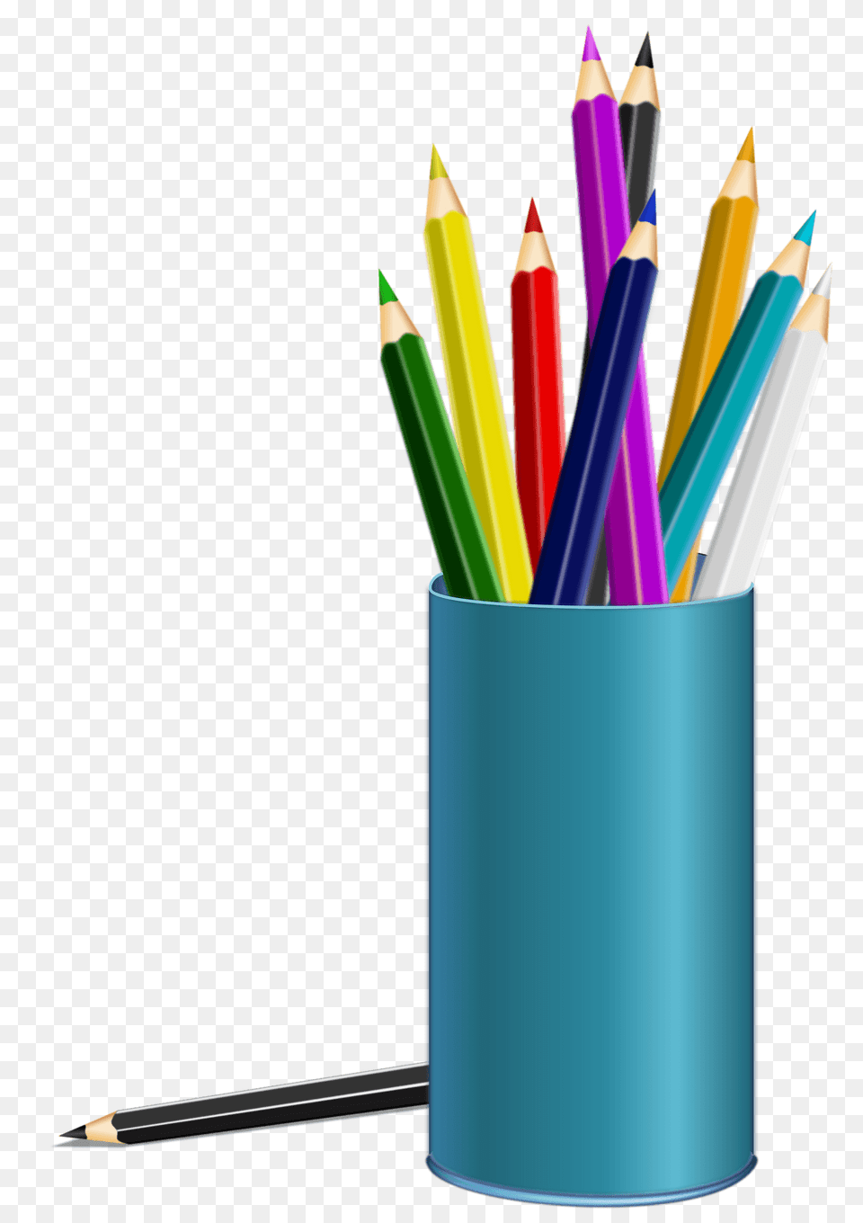 Blue Cup Filled With Color Pencils Clipart, Pencil Free Png Download