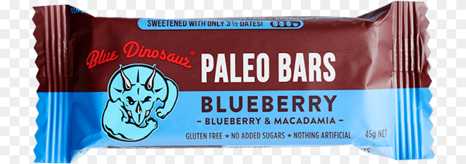 Blue Dinosaur Blueberry And Macadamia Paleo Bar 45g Dinosaur Cereal Bar, Food, Sweets, Candy, Animal Png Image