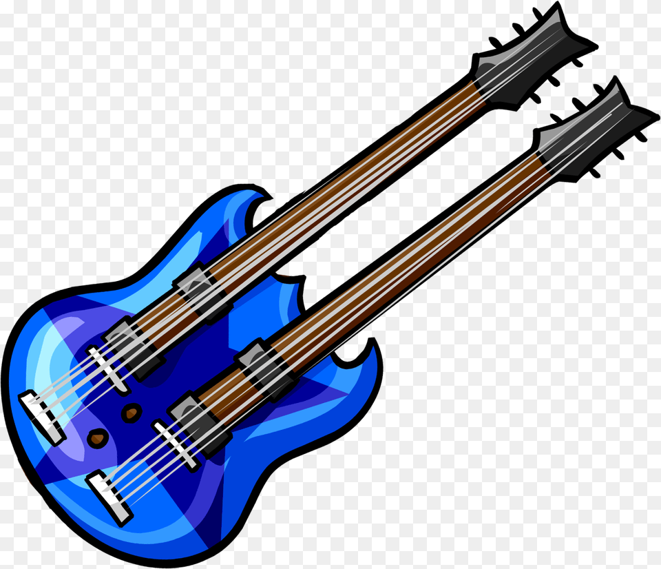 Blue Double Guitar Club Penguin Guitar, Bass Guitar, Musical Instrument Png Image