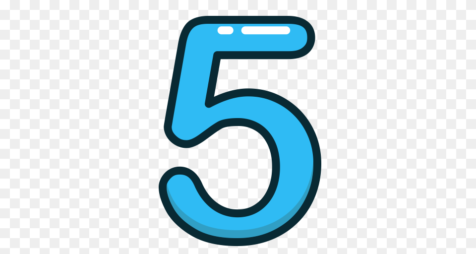 Blue Five Number Numbers Study Icon, Symbol, Text Png Image