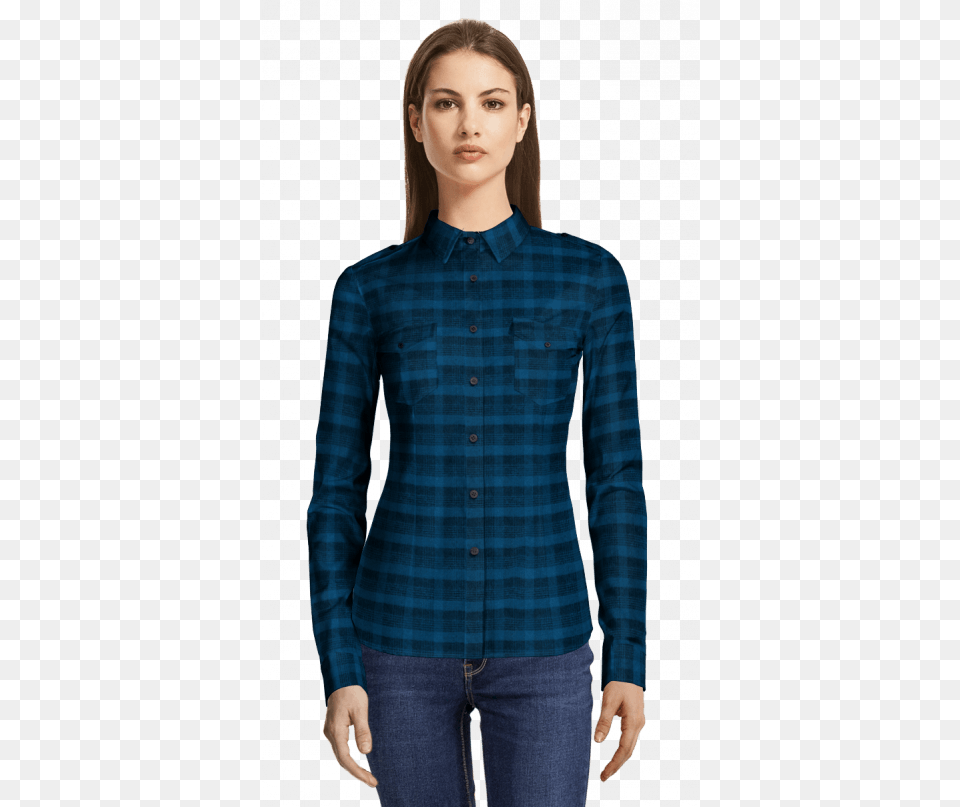 Blue Flannel Checked Shirt View Front Tuxedo For Women, Blouse, Clothing, Long Sleeve, Pants Free Png Download