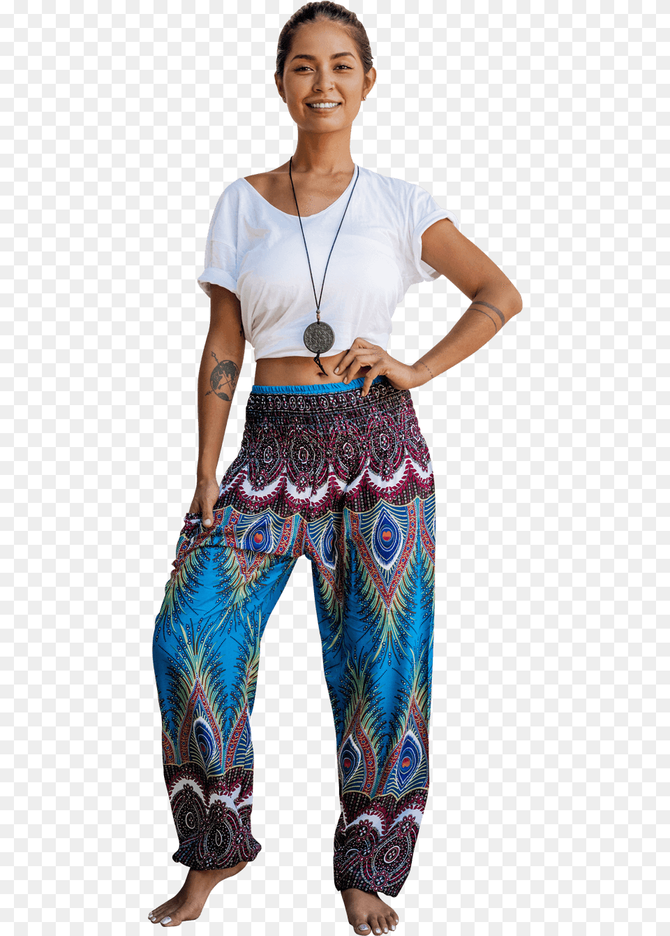 Blue Flare Harem Pants From Bohemian Island Girl, Beachwear, Clothing, Woman, Person Free Png Download