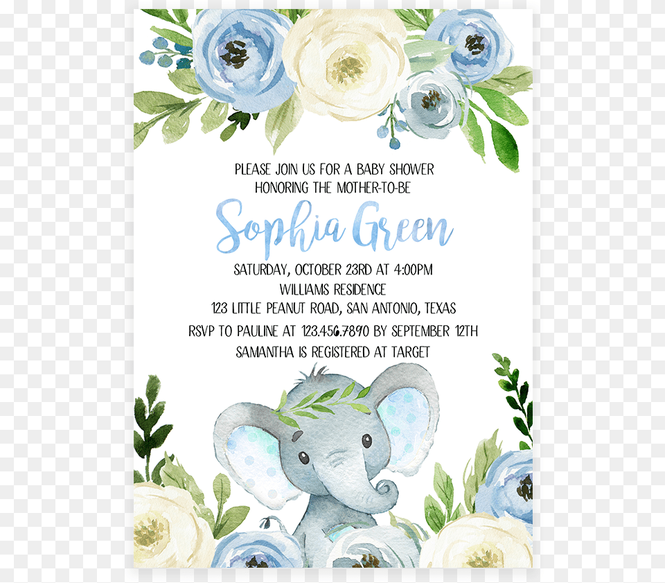 Blue Floral Baby Shower Invitations, Advertisement, Poster, Mail, Greeting Card Free Transparent Png