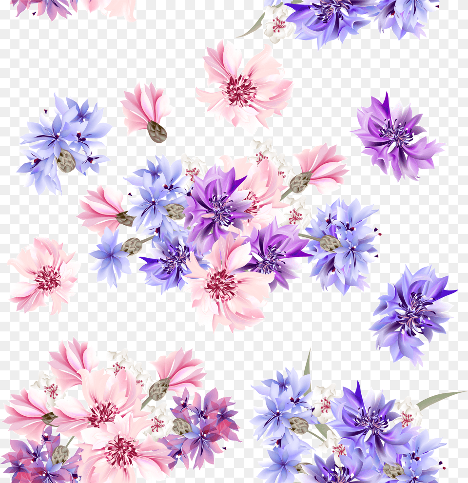 Blue Floral Background Flowers Purple And Pink Png