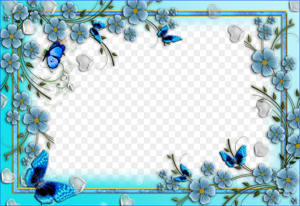 Blue Floral Border Image Background Border Design Butterfly And Flowers, Art, Graphics, Pattern, Floral Design Free Png Download