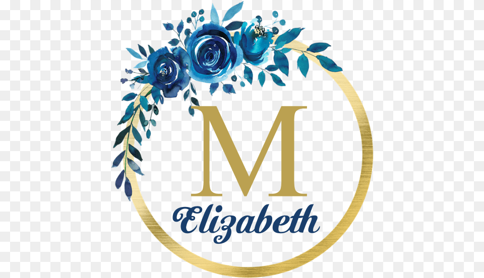 Blue Floral Gold Circle Monogram Banner Personalized, Art, Flower, Graphics, Plant Free Png
