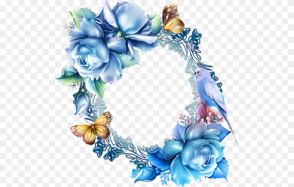 Blue Flower Border Blue Flowers Border Design, Animal, Bird, Wreath, Jay Png Image